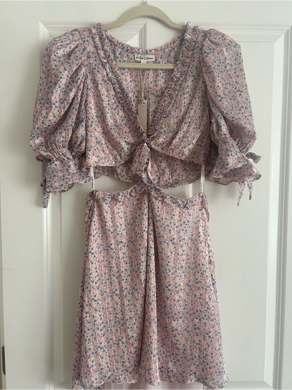 For Love And Lemons Pink Floral Tie-Front Cut Out Dress